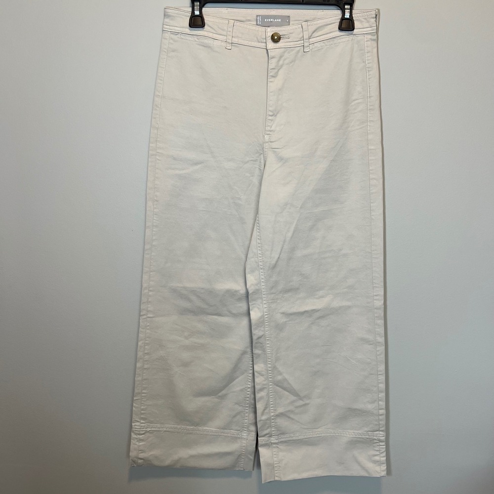 Everlane Wide Leg Crop Pant Cream High Rise Stretch Cotton Twill Size 4
